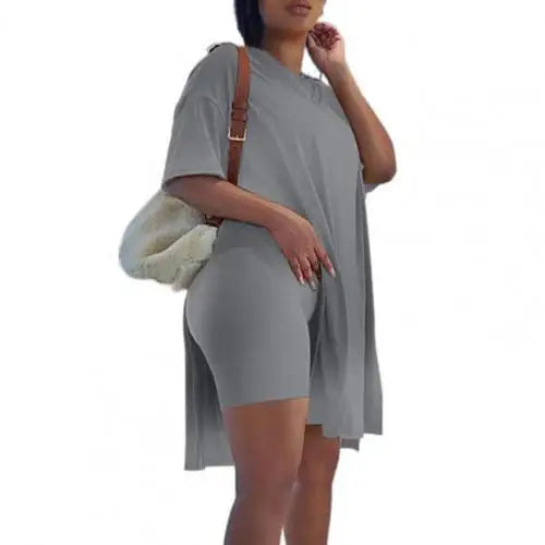 Short Sleeve Two Piece Tunic Top Bodycon Shorts