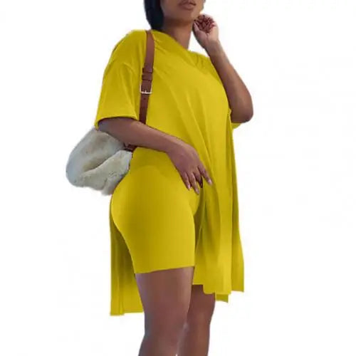 Short Sleeve Two Piece Tunic Top Bodycon Shorts