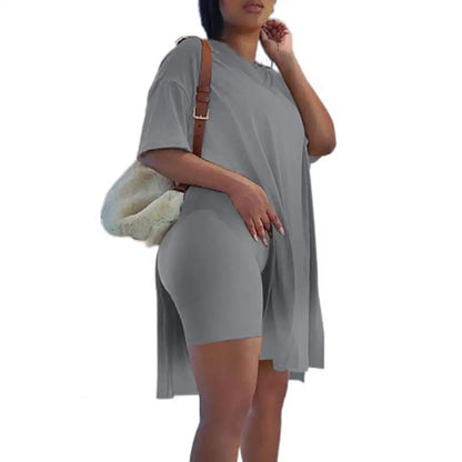 Short Sleeve Two Piece Tunic Top Bodycon Shorts
