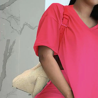 Short Sleeve Two Piece Tunic Top Bodycon Shorts