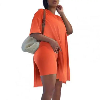 Short Sleeve Two Piece Tunic Top Bodycon Shorts